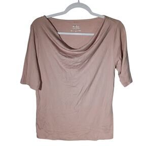ELIE TAHARI Drape Neck Top Medium Light Pink Short Sleeve Cowl Neck EUC